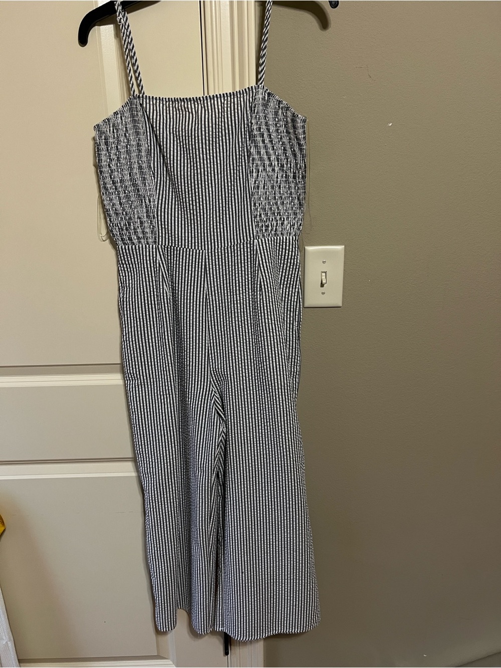 Striped Smocked Wide-Leg Jumpsuit - Blue/White